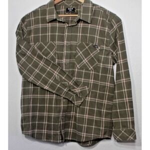 Hurley Green Flannel Size L Mens Long Sleeve Green Plaid Shirt